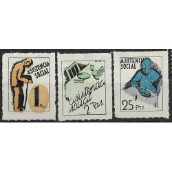 Viñetas. Asistencia Social. 1, 2 y 25 Pesetas (Nuevos, con señal de fijasellos)