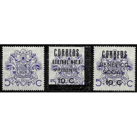 Viñetas. Pro Las Palmas. 5, 10 y 10 Céntimos (Nuevo, con señal de fijasellos)