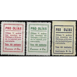 Viñetas. Pro Olías. 5, 5 y 5 Centimos (Nuevos, con señal de fijasellos)