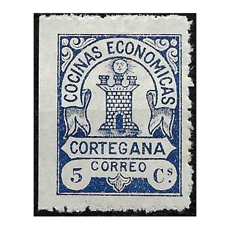 Viñeta. Cocinas Económicas. Cortegana. 5 Céntimos (Nuevo, con señal de fijasellos)