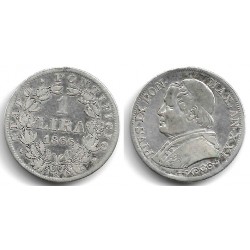 (1378) Ciudad del Vaticano. 1866. 1 Lira (BC+) (Plata)