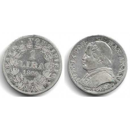 (1378) Ciudad del Vaticano. 1866. 1 Lira (BC+) (Plata)