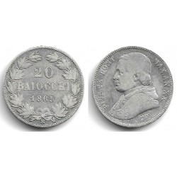 (1360a) Ciudad del Vaticano. 1865. 20 Baiocchi (BC+) (Plata)