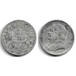 (1378) Ciudad del Vaticano. 1866. 1 Lira (BC+) (Plata)