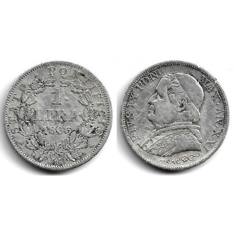 (1378) Ciudad del Vaticano. 1866. 1 Lira (BC+) (Plata)