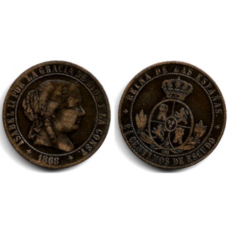 Isabel II. 1868. 2½ Céntimos de Escudo (BC+) Ceca de Jubia OM