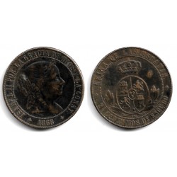 Isabel II. 1868. 2½ Céntimos de Escudo (MBC-) Ceca de Jubia OM