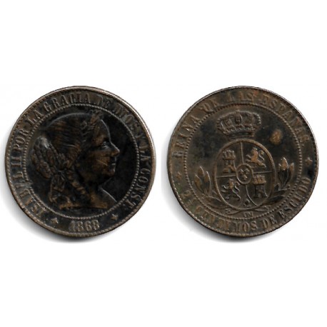 Isabel II. 1868. 2½ Céntimos de Escudo (MBC-) Ceca de Jubia OM