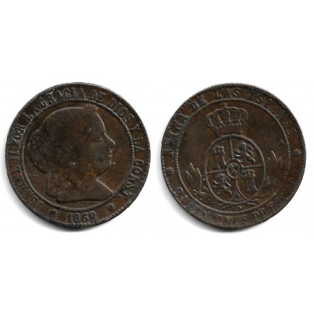 Isabel II. 1868. 2½ Céntimos de Escudo (BC/BC-) Ceca de Barcelona OM