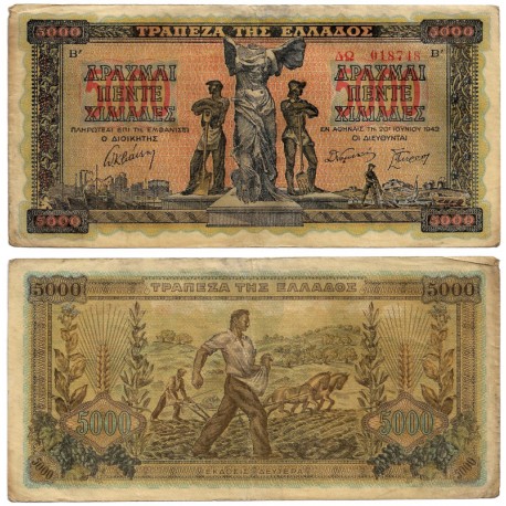(119a) Grecia. 1942. 5000 Drachma (BC+)