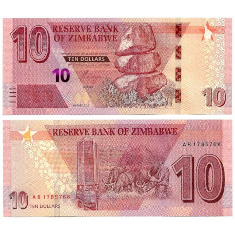 (W103) Zimbabue. 2020. 10 Dollars (SC)