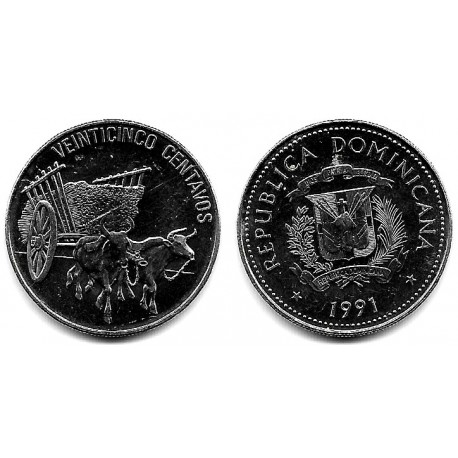 (71.1) República Dominicana. 1991. 25 Centavos (SC)
