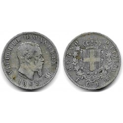 (5a.2) Italia. 1863TBN. 1 Lira (MBC-) (Plata)