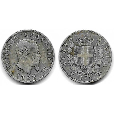(5a.2) Italia. 1863TBN. 1 Lira (MBC-) (Plata)