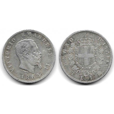 (5a.2) Italia. 1863TBN. 1 Lira (MBC-) (Plata)
