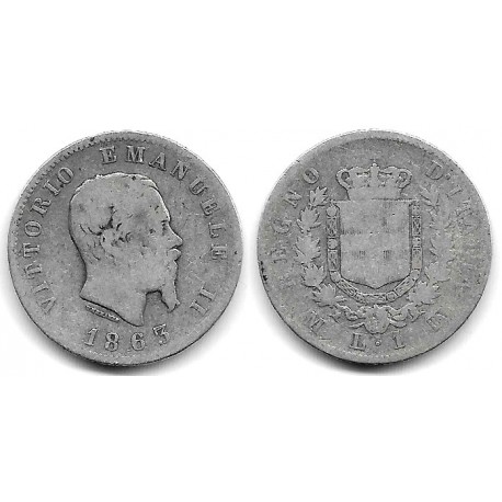 (5a.1) Italia. 1863MBN. 1 Lira (BC-) (Plata)