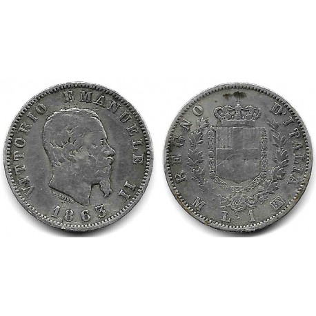 (5a.1) Italia. 1863MBN. 1 Lira (BC) (Plata)