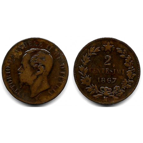 (2.1) Italia. 1867M. 2 Centesimi (BC/BC-)
