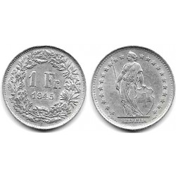 (24) Suiza. 1945. 1 Franc (MBC+) (Plata)