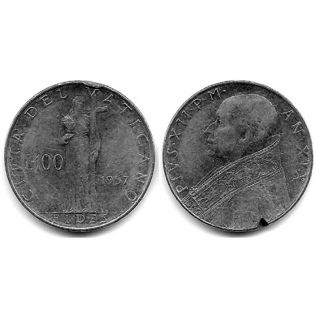 (55) Ciudad del Vaticano. 1957. 100 Lira (BC) Golpe