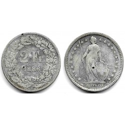 (21) Suiza. 1886. 2 Francs (BC/BC-) (Plata)