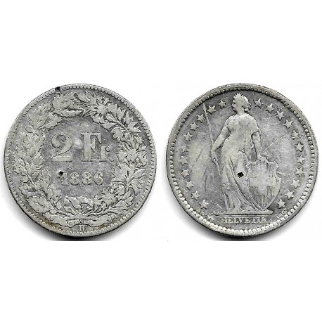 (21) Suiza. 1886. 2 Francs (BC/BC-) (Plata)