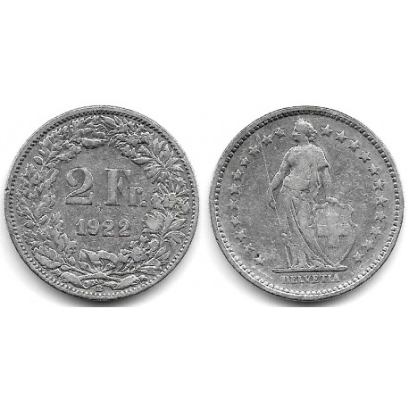 (21) Suiza. 1922. 2 Francs (BC) (Plata)