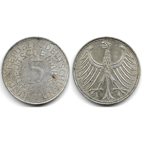 (112.1) Alemania. 1951(D). 5 Mark (MBC) (Plata)