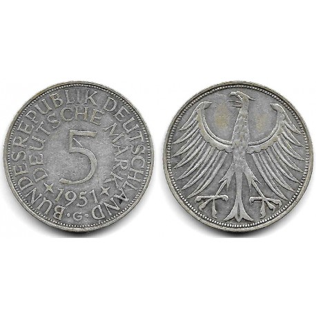 (112.1) Alemania. 1951(G). 5 Mark (MBC) (Plata)