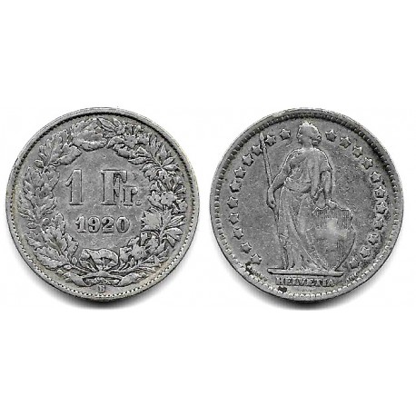 (21) Suiza. 1920. 1 Franc (MBC-) (Plata)