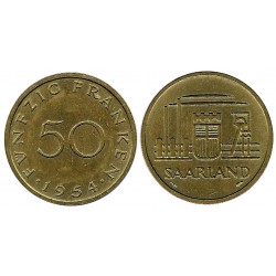 (3) Saarland. 1954. 50 Franken (EBC)
