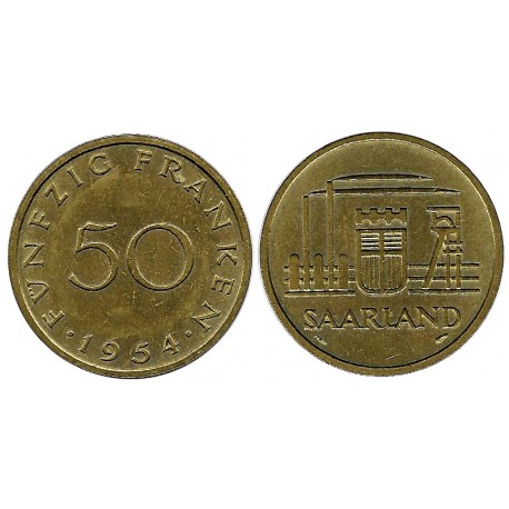 (3) Saarland. 1954. 50 Franken (EBC)