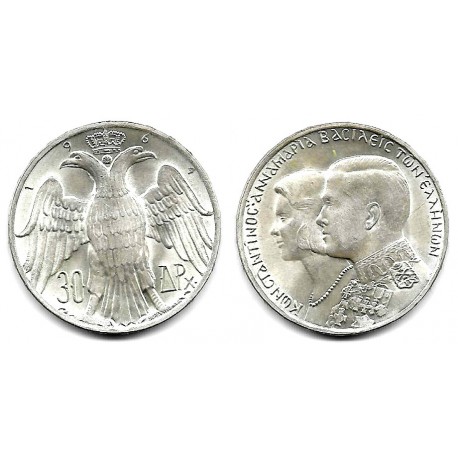 (87) Grecia. 1964. 30 Drachma (SC) (Plata)