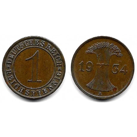 (37) Imperio Alemán (Weimar). 1934(A). 1 Reichspfennig (MBC)