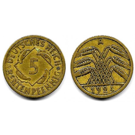 (32) Imperio Alemán (Weimar). 1924(A). 5 Rentenpfennig (MBC)