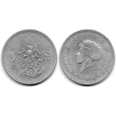 (38) Luxemburgo. 1929. 5 Francs (BC/BC+) (Plata)