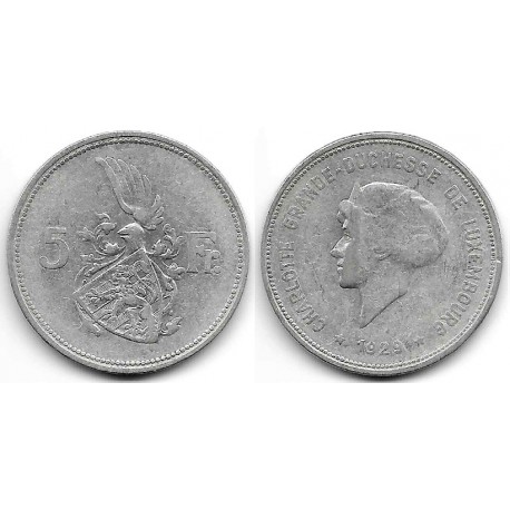 (38) Luxemburgo. 1929. 5 Francs (BC/BC+) (Plata)