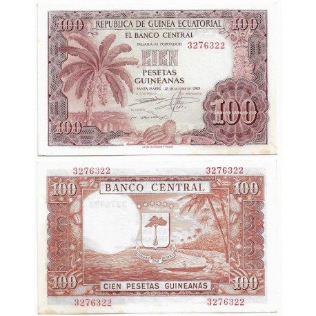 (1) Guinea Ecuatorial. 1969. 100 Pesetas (SC-) Leves Manchas