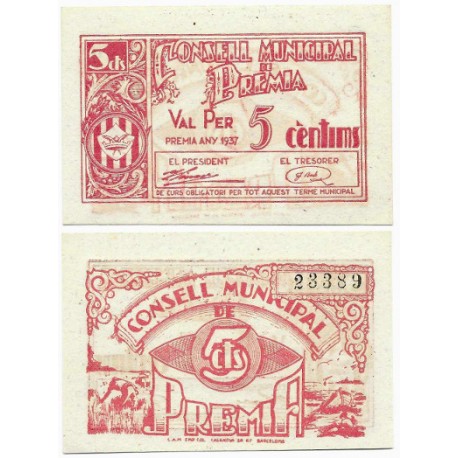 Premià. 1937. 5 Céntimos (SC)