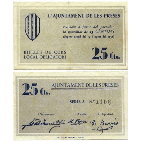 Les Preses. 1937. 25 Céntimos (EBC)