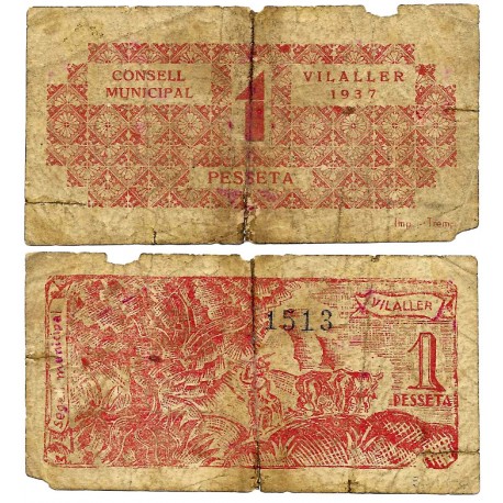 Vilaller. 1937. 1 Peseta (RC+) Roturas