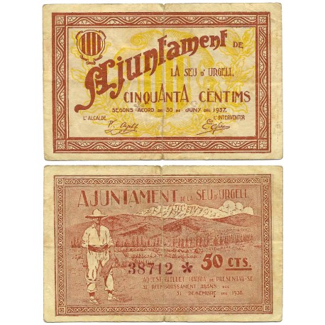 La Seu d,Urgell. 1937. 50 Céntimos (MBC)