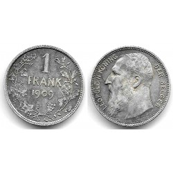 (57.1) Bélgica. 1909. 1 Franc (EBC+/EBC) (Plata)