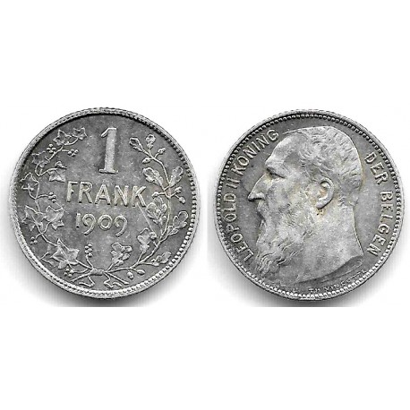 (57.1) Bélgica. 1909. 1 Franc (EBC+/EBC) (Plata)