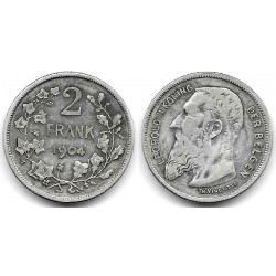 (59) Bélgica. 1904. 2 Francs (MBC-) (Plata)