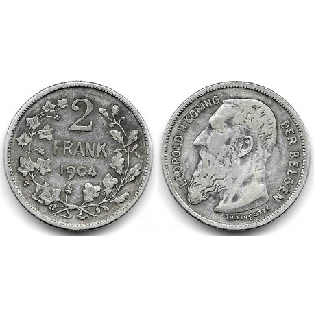 (59) Bélgica. 1904. 2 Francs (MBC-) (Plata)