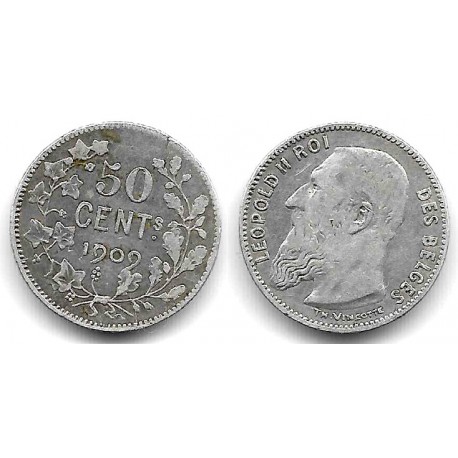 (60.1) Bélgica. 1909. 50 Centimes (BC) (Plata)