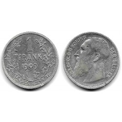 (57.1) Bélgica. 1909. 1 Franc (MBC) (Plata)