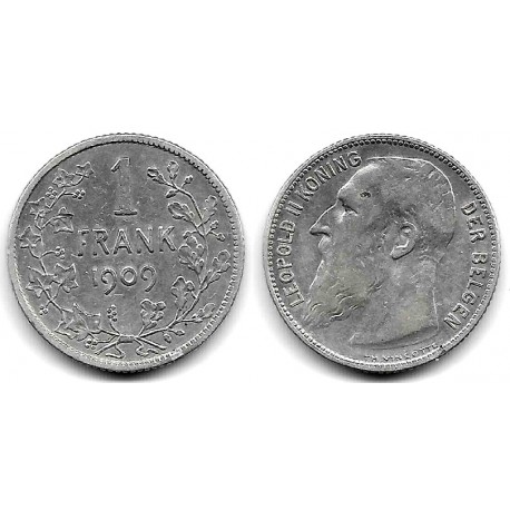 (57.1) Bélgica. 1909. 1 Franc (MBC) (Plata)