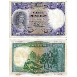 España. 1931. 100 Pesetas (BC+) Sin Serie, Manchas